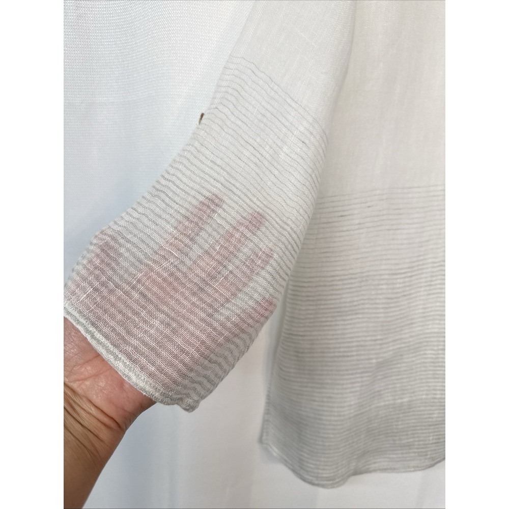 Eileen Fisher Linen Henley Blouse Top 3/4 Rolled Slv White Sheer Lightweight Art - Picture 7 of 14
